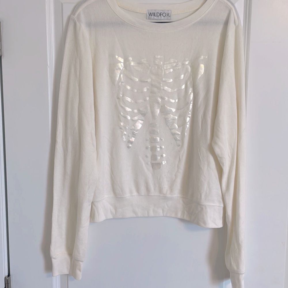 Wildfox Baggy Beach Jumper Skeleton Sweater in Off-White, Size L
